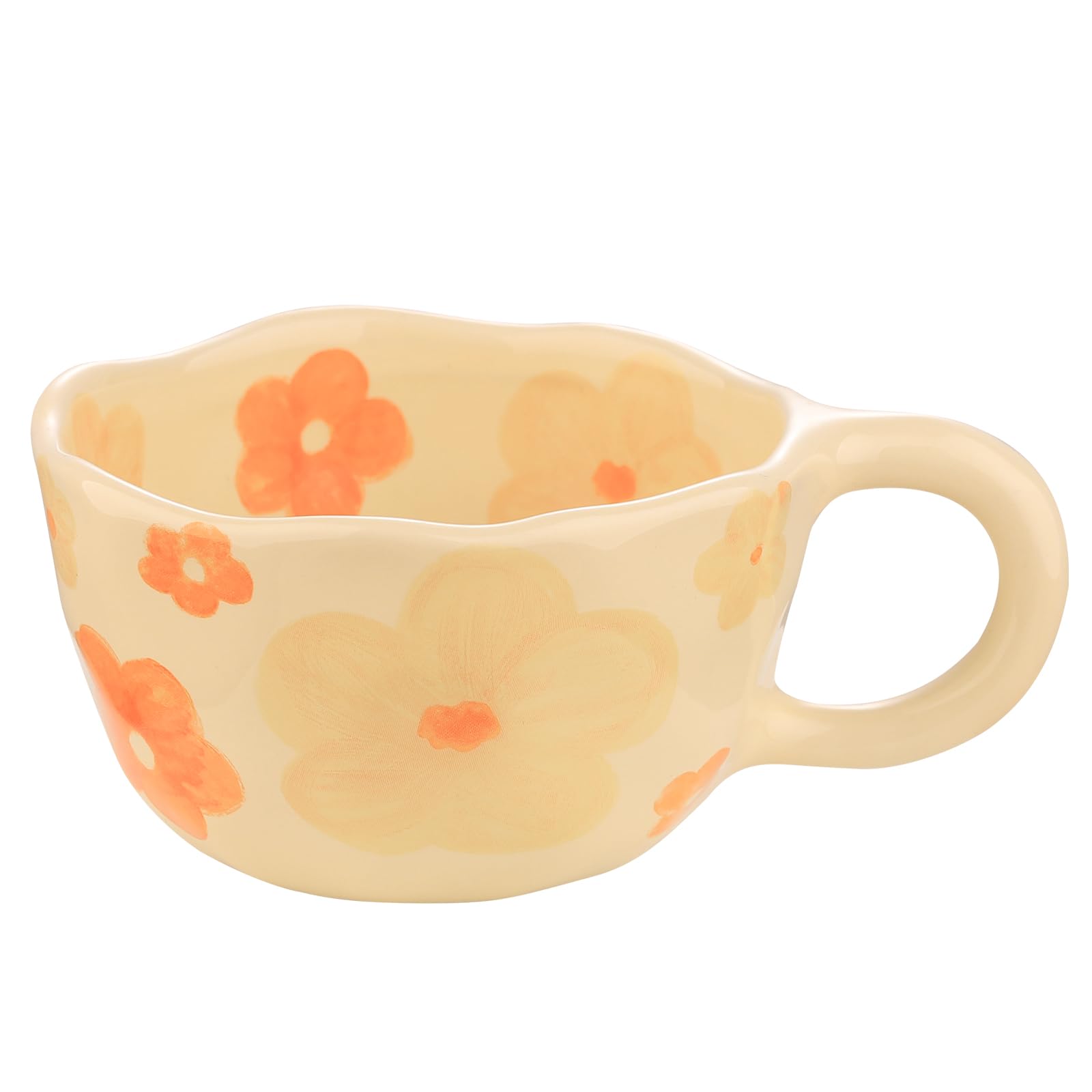 VanEnjoy Ceramic Cup, Cute Coffee Mug, Strawberry Mug, Aesthetic Coffee Mug, Retro Flower Mug, Ceramic Tea, 10oz/300ml for Tea Coffee, Milk and Oatmeal